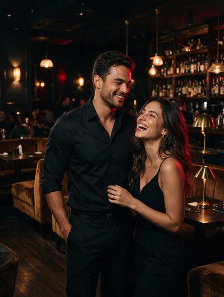 Confident man talking with a smiling woman